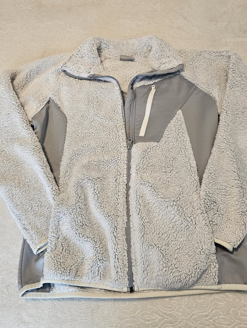 Columbia "By The Lake" Full-Zip Sherpa Fleece Jacket Grey Womens Medium XL3978